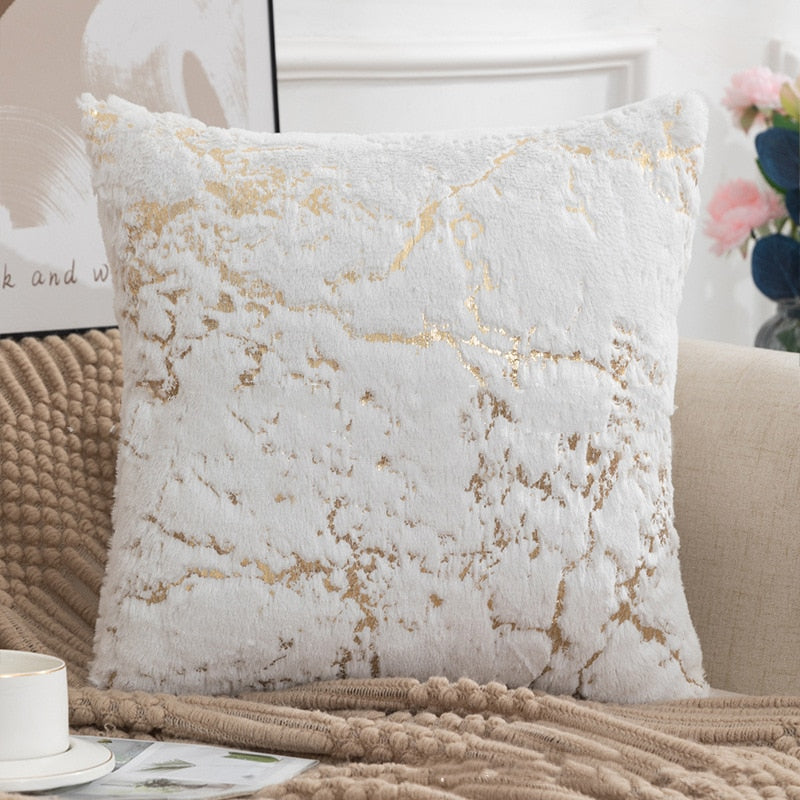 Soft Plush Cushion Case Golden Vein Marble Design Cover For Sofa Throw Cushions Four Season Styling Fashionable Living Room Interior Decoration