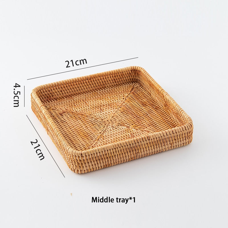 Japanese Style Handwoven Rattan Storage Tray Wicker Basket For Fruit Table Condiments Cosmetics etc Essential Home Storage For Kitchen Dining Room