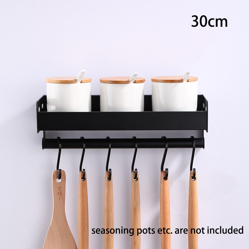 Industrial Design Space Aluminum Kitchen Shelf Spice Rack Utensil Hangar Storage For Coffee Tea Salt Sugar Wall Mounted Silver Black 3 Sizes