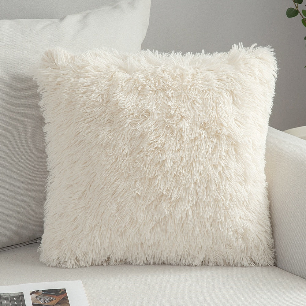 Soft Fluffy Cushion Cover Shaggy Furry Cushion Case For Sofa Armchair Neutral Colors Fashionable Soft Furnishings For Modern Living Room Home Decor