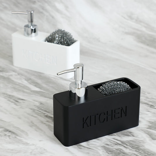 Modern Kitchen Soap Dispenser With Scrubber Housing Contoured Hand Finished Resin Block Hand Wash Liquid Pump Soap Dispenser For Kitchen