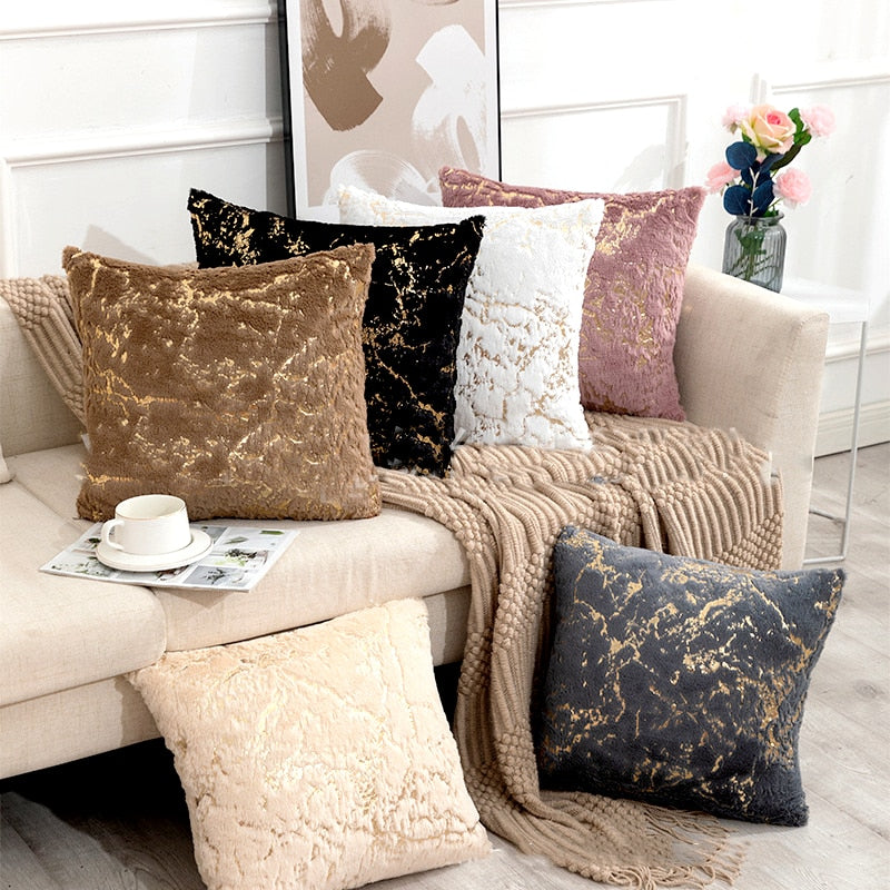 Soft Plush Cushion Case Golden Vein Marble Design Cover For Sofa Throw Cushions Four Season Styling Fashionable Living Room Interior Decoration