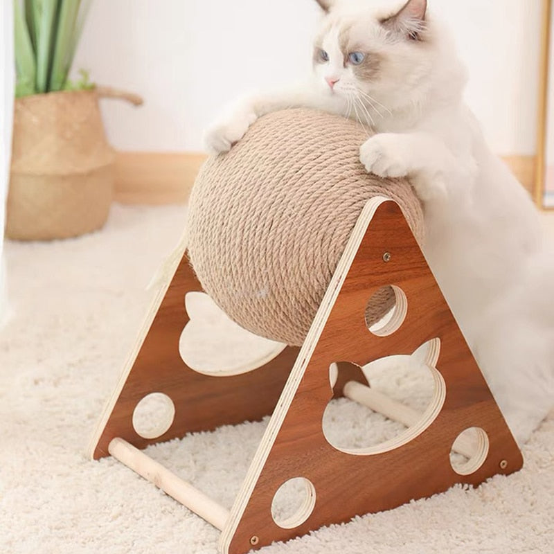 Cat Rope Ball Toy Scratcher For Cats Kittens Interactive Play Device Wooden Framed Ball Rope Gifts For Cats Amusement Playtime Scratching Toy