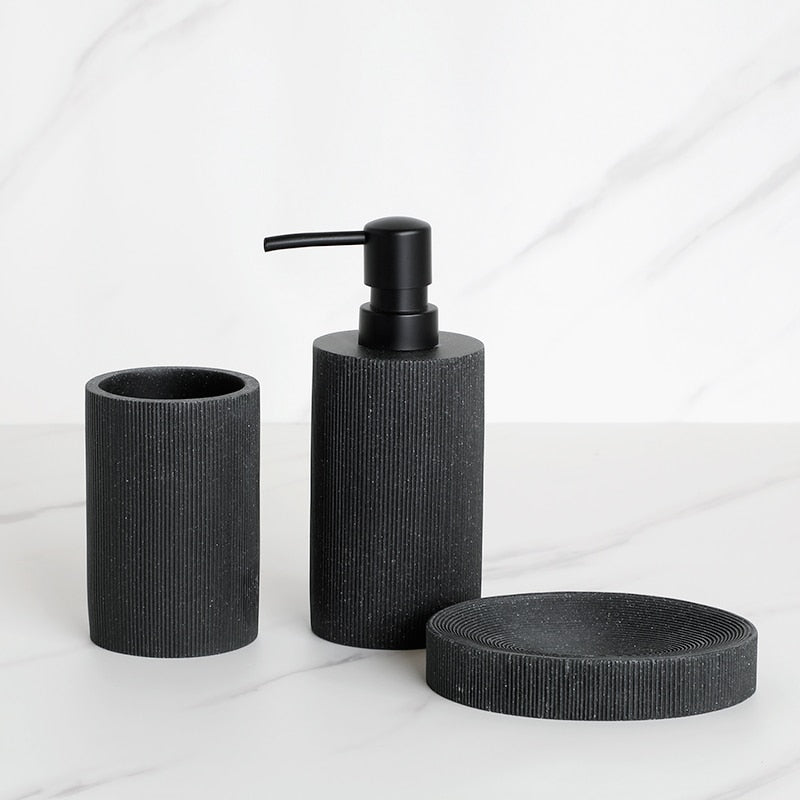 Volcanic Black Bathroom Accessories Soap Dish Toothbrush Holder Gargle Cup Liquid Soap Dispenser Toilet Brush Holder Matching Bathroom Essentials