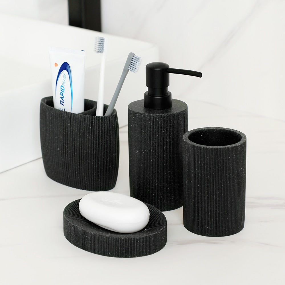 Volcanic Black Bathroom Accessories Soap Dish Toothbrush Holder Gargle Cup Liquid Soap Dispenser Toilet Brush Holder Matching Bathroom Essentials