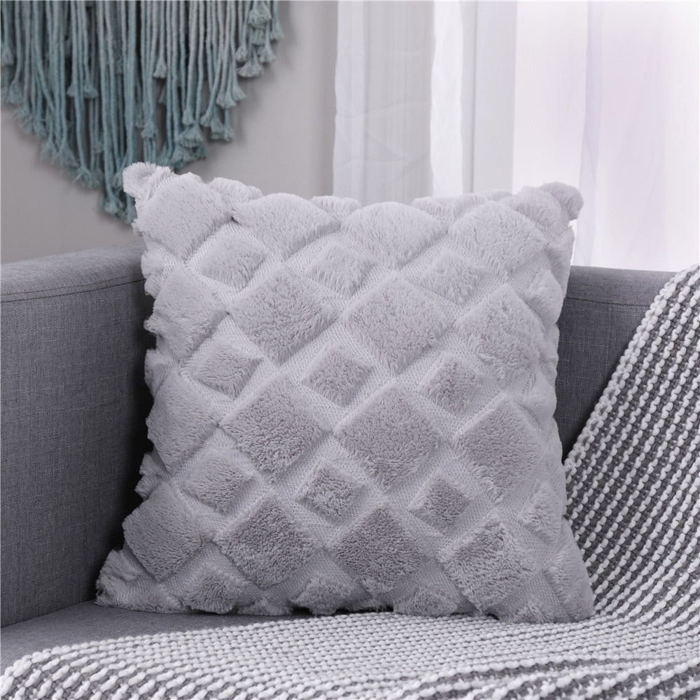 Soft Plush Cushion Cover Modern Rustic Luxury Embroidered Geometric Faux Wool Decorative Cover For Sofa Cushions Throw Pillow Cover