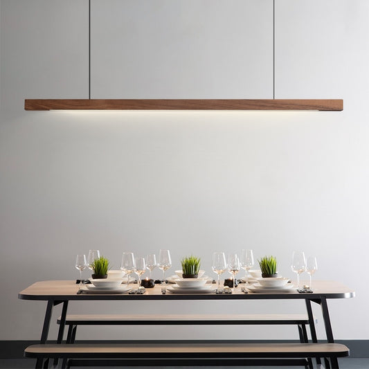Modern Solid Wood Beam LED Pendant Light Fixture Sleek Minimalist Linear Lighting For Dining Room Table Kitchen Island Centrepiece Lighting