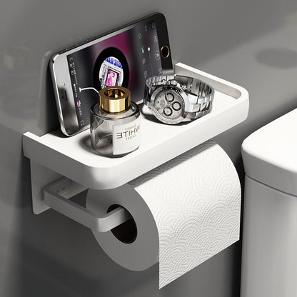 Matte Black Silver White Aluminum Toilet Roll Holder With Shelf Bathroom Accessory Rack For Holding Phone Cosmetics etc Double Toilet Roll Option