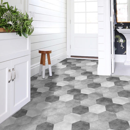 Self Adhesive Vinyl Floor Tile Stickers Colorful Patterns Waterproof Peel & Stick Non Slip Flooring Stickers Hexagon Shape Designs Multi-packs