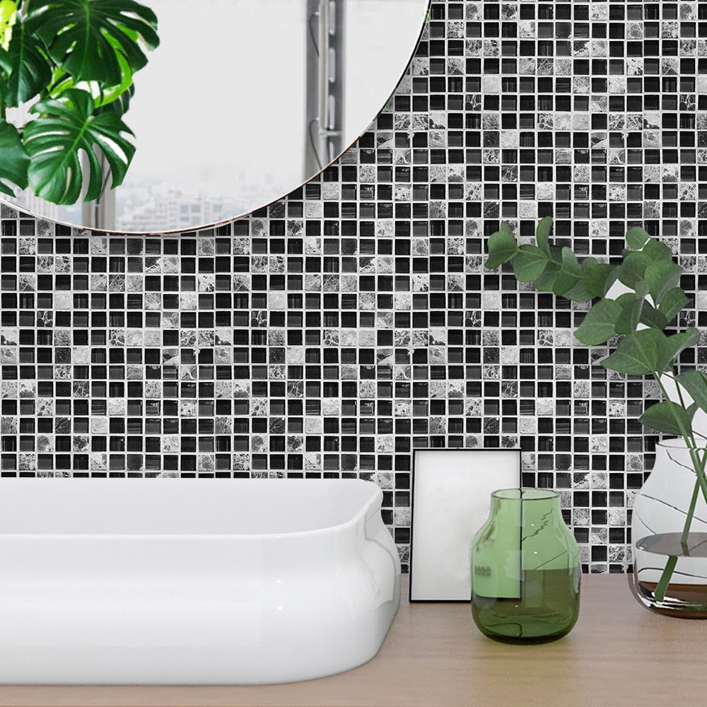 Onyx Marble Mosaic Tile Vinyl Wall Stickers For Kitchen Bathroom Self Adhesive Gloss PVC Removable Decals For Kitchen Washroom Wall Decoration