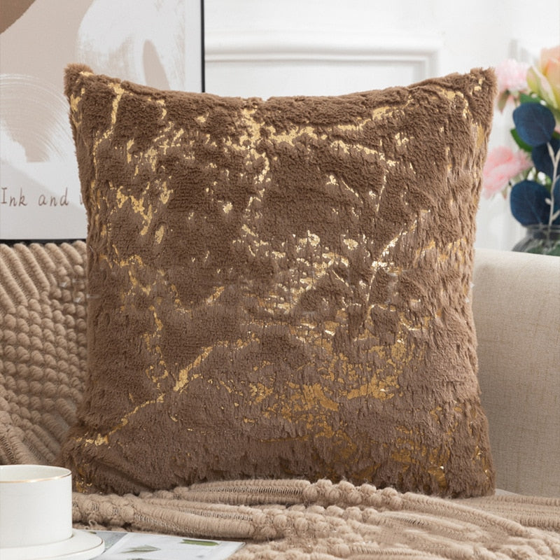 Soft Plush Cushion Case Golden Vein Marble Design Cover For Sofa Throw Cushions Four Season Styling Fashionable Living Room Interior Decoration