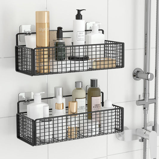 Black White Bathroom Racking Shelving For Shampoos Lotions Toiletries Cosmetics Storage Solution For Washroom No Drill Wall Mounted