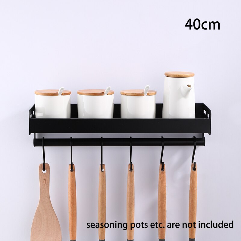 Industrial Design Space Aluminum Kitchen Shelf Spice Rack Utensil Hangar Storage For Coffee Tea Salt Sugar Wall Mounted Silver Black 3 Sizes