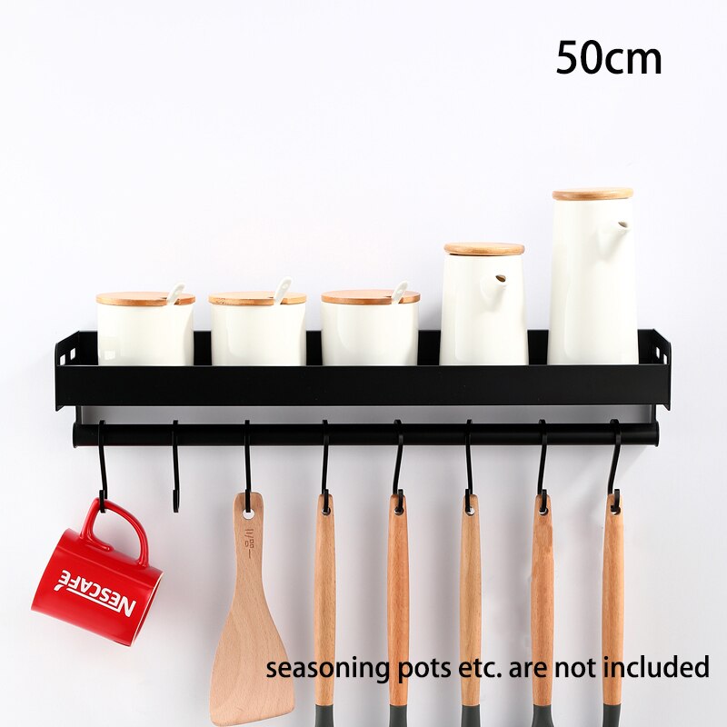 Industrial Design Space Aluminum Kitchen Shelf Spice Rack Utensil Hangar Storage For Coffee Tea Salt Sugar Wall Mounted Silver Black 3 Sizes