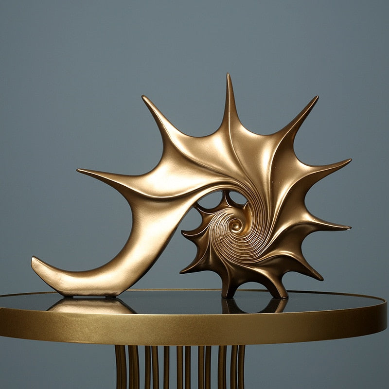 Golden Nautilus Resin Sculpture Modern Art Piece For Living Room Dining Room Office Accessories For Contemporary Interior Decor