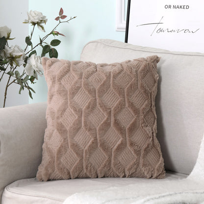 Soft Plush Cushion Cover Modern Rustic Luxury Embroidered Geometric Faux Wool Decorative Cover For Sofa Cushions Throw Pillow Cover