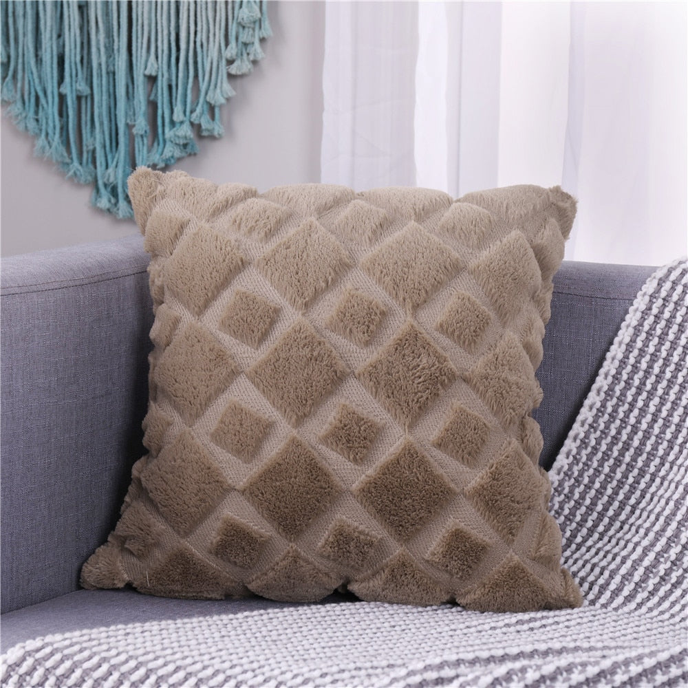 Soft Plush Cushion Cover Modern Rustic Luxury Embroidered Geometric Faux Wool Decorative Cover For Sofa Cushions Throw Pillow Cover