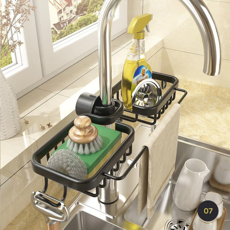 Kitchen Sink Organizer Faucet Rack For Sponge Scrubber Soap Holder Washroom Sink Cosmetics Storage Basket Shelf Rack Bathroom Accessories