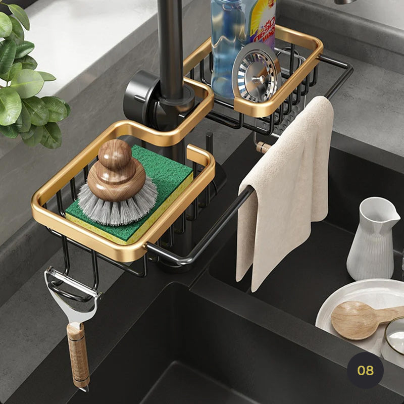 Kitchen Sink Organizer Faucet Rack For Sponge Scrubber Soap Holder Washroom Sink Cosmetics Storage Basket Shelf Rack Bathroom Accessories
