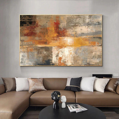 Large Format Abstract Wall Art Fine Art Canvas Print Bold Rustic Orange Brown Beige Contemporary Picture For Modern Living Room Dining Room Home Office Decor