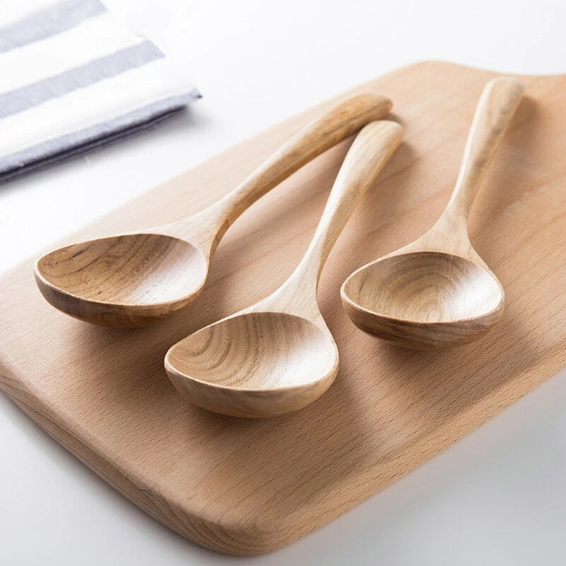 Large Solid Wood Serving Spoons Long Handled Ladle Big Spoon For Soup Rice Salad etc Wooden Dinnerware Kitchen Baking Spoon