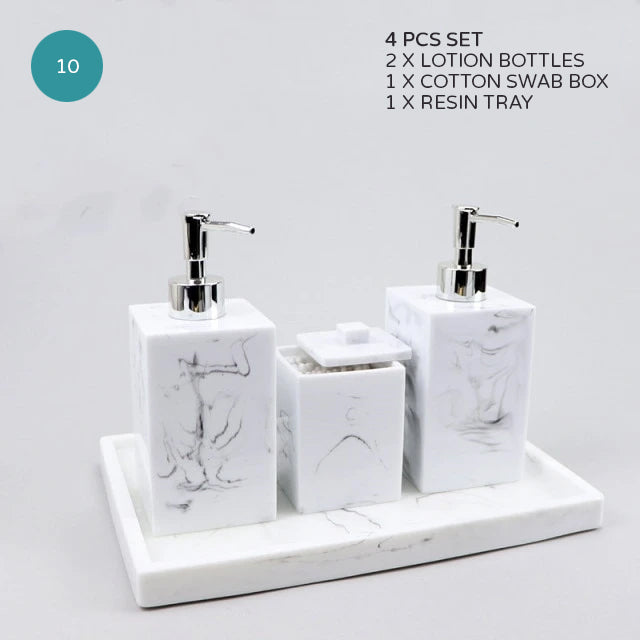Light Grey White Marble Design Bathroom Accessories Soap Dispenser Toothbrush Holder Soap Dish Gargle Cup Wash Set Storage Tray Essential Washroom Supplies