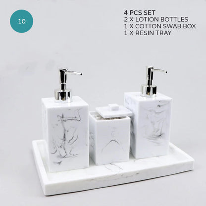 Light Grey White Marble Design Bathroom Accessories Soap Dispenser Toothbrush Holder Soap Dish Gargle Cup Wash Set Storage Tray Essential Washroom Supplies