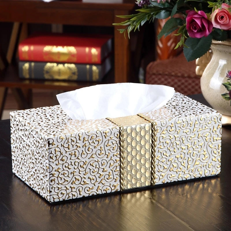 Luxury Elegant PU Leather Tissue Box For Home Decoration Desktop Bedside Table Living Room Fashionable Case For Removable Tissue Boxes Glamorous Home Interior Decor