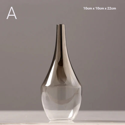 Luxury Silver Gradient Glass Vase Desktop Terrarium For Flowers Vases For Dried Flower Display Cute Tabletop Decoration For Living Room Home Decor