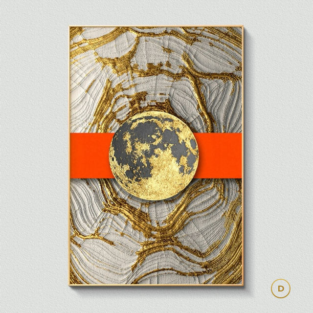 Luxury Abstract Modern Aesthetics Wall Art Fine Art Canvas Prints Bold Orange Golden Pictures For Modern Loft Apartment Living Room Home Office Decor