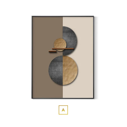 Modern Abstract Geometric Spherical Minimalist Wall Art Fine Art Canvas Prints Brown Beige Neutral Color Pictures For Luxury Loft Apartment Interior Decor
