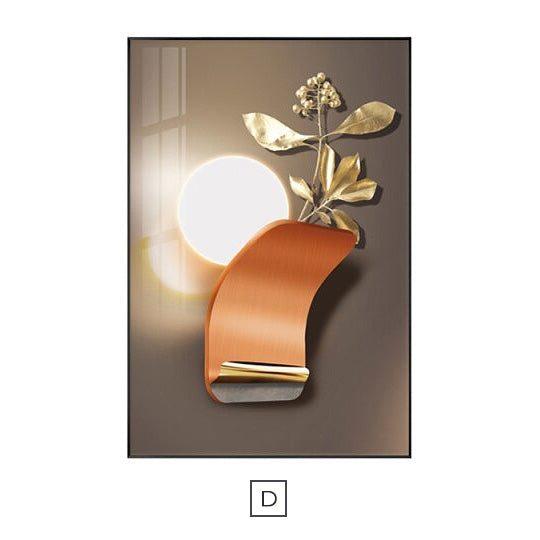 Modern Aesthetics Golden Leaves 3d Effect Floral Abstract Wall Art Fine Art Canvas Prints Pictures For Luxury Living Room Dining Room Home Office Interior Decor