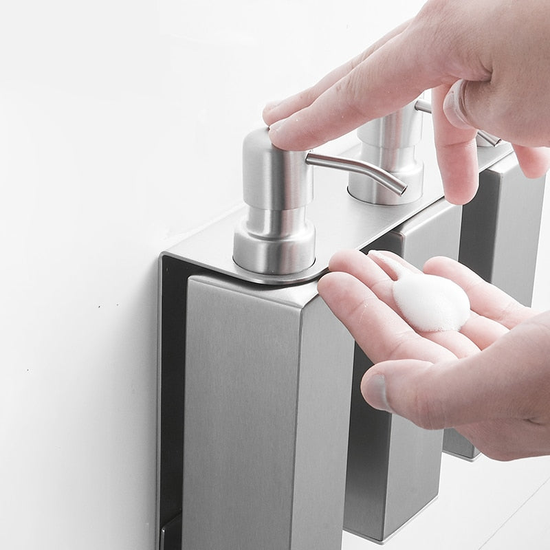 Matt Black Stainless Steel Liquid Soap Dispensers Modern Minimalist Wall Mounted Pump Soap Dispenser For Bathroom Kitchen Industrial Washrooms