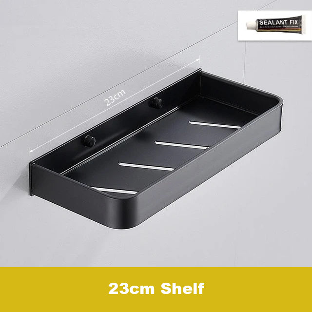 Matt Black Space Aluminum Storage Rack Bathroom Shelf For Cosmetics With Optional Towel Rail And Hooks Electroplated Alloy Shelves For Modern Bathroom Washroom Fittings
