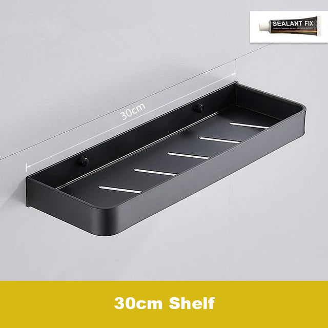 Matt Black Space Aluminum Storage Rack Bathroom Shelf For Cosmetics With Optional Towel Rail And Hooks Electroplated Alloy Shelves For Modern Bathroom Washroom Fittings