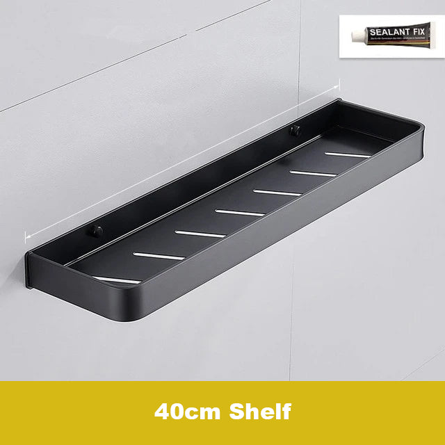 Matt Black Space Aluminum Storage Rack Bathroom Shelf For Cosmetics With Optional Towel Rail And Hooks Electroplated Alloy Shelves For Modern Bathroom Washroom Fittings