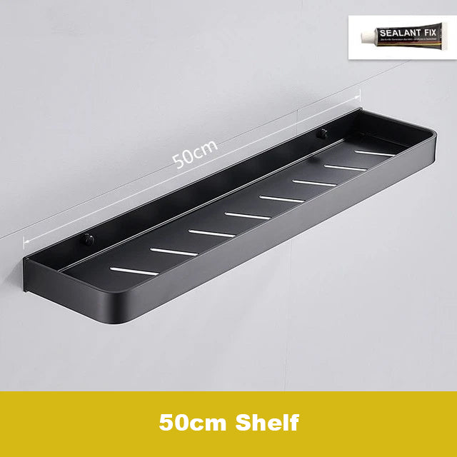Matt Black Space Aluminum Storage Rack Bathroom Shelf For Cosmetics With Optional Towel Rail And Hooks Electroplated Alloy Shelves For Modern Bathroom Washroom Fittings