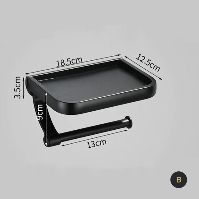 Matte Black Silver White Aluminum Toilet Roll Holder With Shelf Bathroom Accessory Rack For Holding Phone Cosmetics etc Double Toilet Roll Option