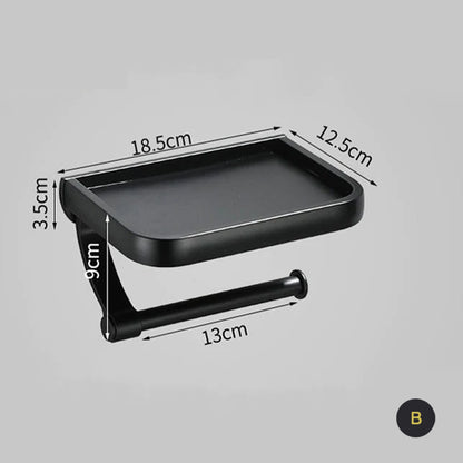 Matte Black Silver White Aluminum Toilet Roll Holder With Shelf Bathroom Accessory Rack For Holding Phone Cosmetics etc Double Toilet Roll Option
