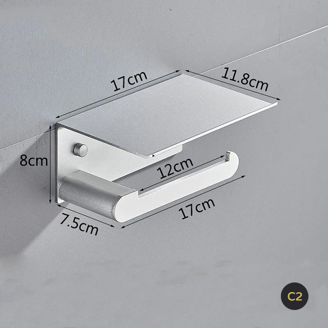 Matte Black Silver White Aluminum Toilet Roll Holder With Shelf Bathroom Accessory Rack For Holding Phone Cosmetics etc Double Toilet Roll Option