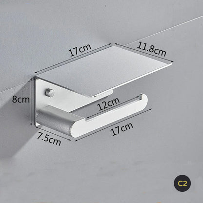 Matte Black Silver White Aluminum Toilet Roll Holder With Shelf Bathroom Accessory Rack For Holding Phone Cosmetics etc Double Toilet Roll Option