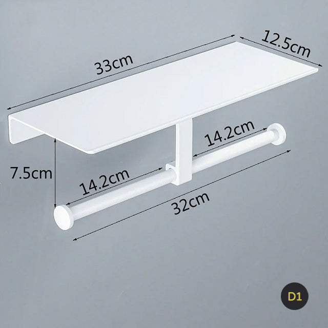 Matte Black Silver White Aluminum Toilet Roll Holder With Shelf Bathroom Accessory Rack For Holding Phone Cosmetics etc Double Toilet Roll Option