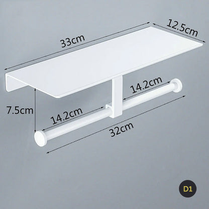 Matte Black Silver White Aluminum Toilet Roll Holder With Shelf Bathroom Accessory Rack For Holding Phone Cosmetics etc Double Toilet Roll Option