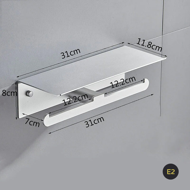 Matte Black Silver White Aluminum Toilet Roll Holder With Shelf Bathroom Accessory Rack For Holding Phone Cosmetics etc Double Toilet Roll Option