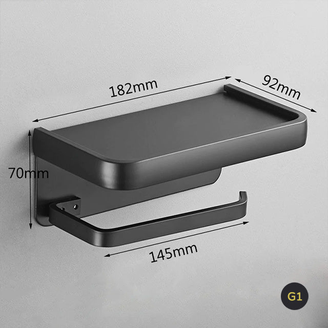 Matte Black Silver White Aluminum Toilet Roll Holder With Shelf Bathroom Accessory Rack For Holding Phone Cosmetics etc Double Toilet Roll Option