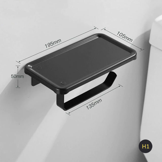 Matte Black Silver White Aluminum Toilet Roll Holder With Shelf Bathroom Accessory Rack For Holding Phone Cosmetics etc Double Toilet Roll Option