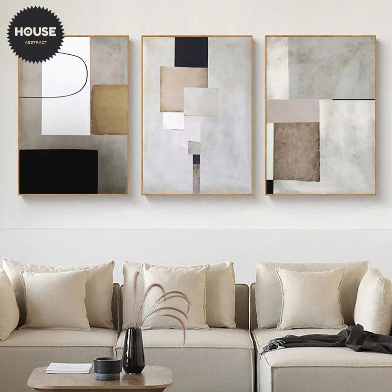 Minimalist Color Block Abstract Wall Art Fine Art Canvas Prints Modern Neutral Color Scheme Beige Gray Brown Pictures For Contemporary Living Room Home Decor