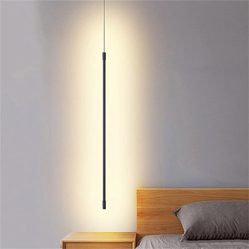 Minimalist Vertical Hanging Pendant LED Line Strip Light For Modern Be ...