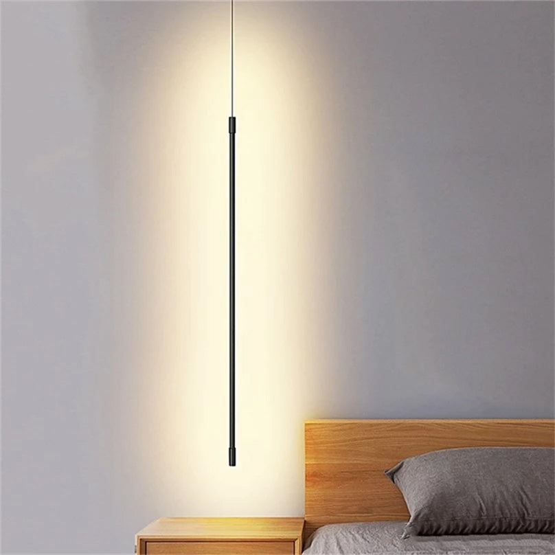 Minimalist Vertical Hanging Pendant LED Line Strip Light For Modern Bedroom Bedside Side Lights Contemporary Home Interior Lighting