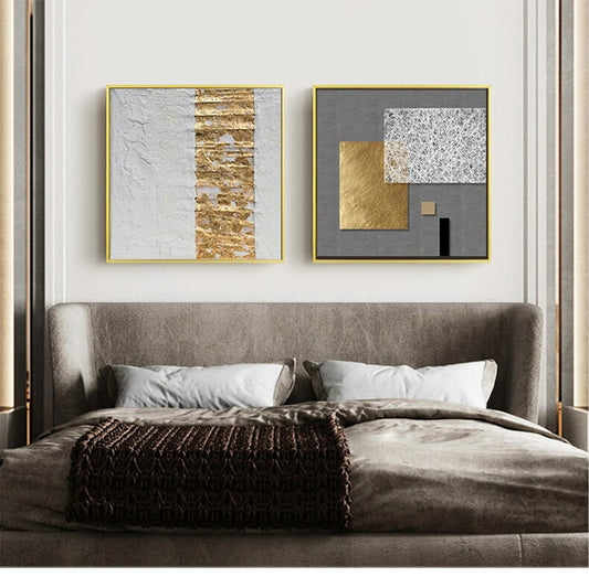 Modern Abstract Architectural Wall Art Golden Gray Fine Art Canvas Prints Pictures For Luxury Living Room Dining Room Restaurant Boutique Hotel Art Decor